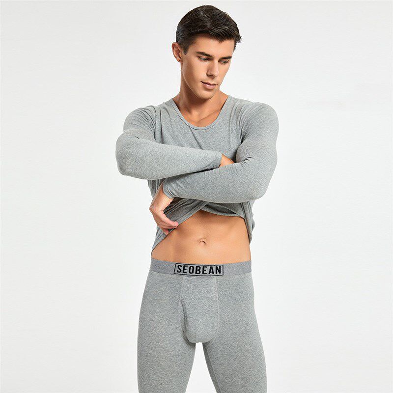 青叔 231201保暖内衣男款修身打底男生纯棉圆领秋衣秋裤套装