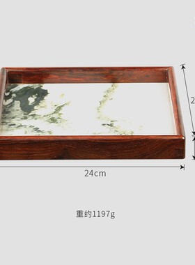 大红酸枝云石开角方形托r盘实木明式客厅桌面收纳送礼收藏托盘摆