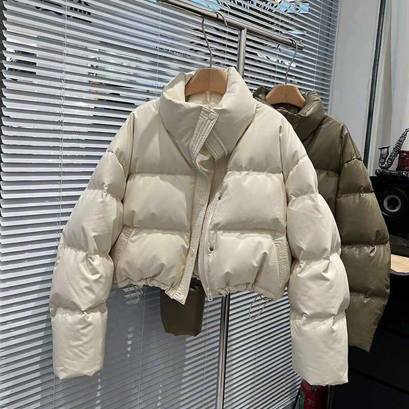 2024冬新款韩国PU皮加厚羽绒棉服女短款立领宽松休闲气质小个子