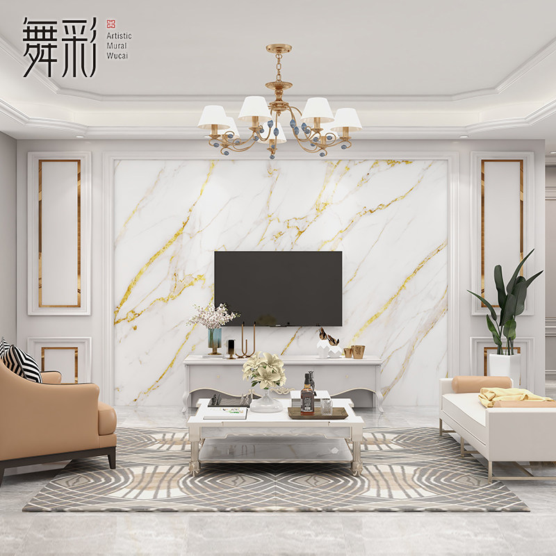 高档金色大理石纹墙布电视背景墙壁纸现代L简约客厅沙发影视墙壁