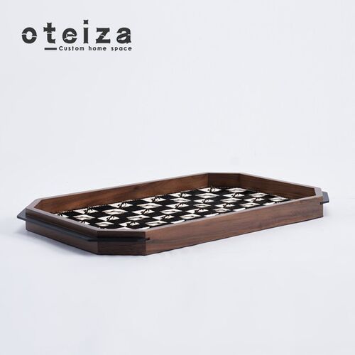 Oteiaza现代简约金属皮革木质托盘客厅茶几摆件样板间售楼部装饰