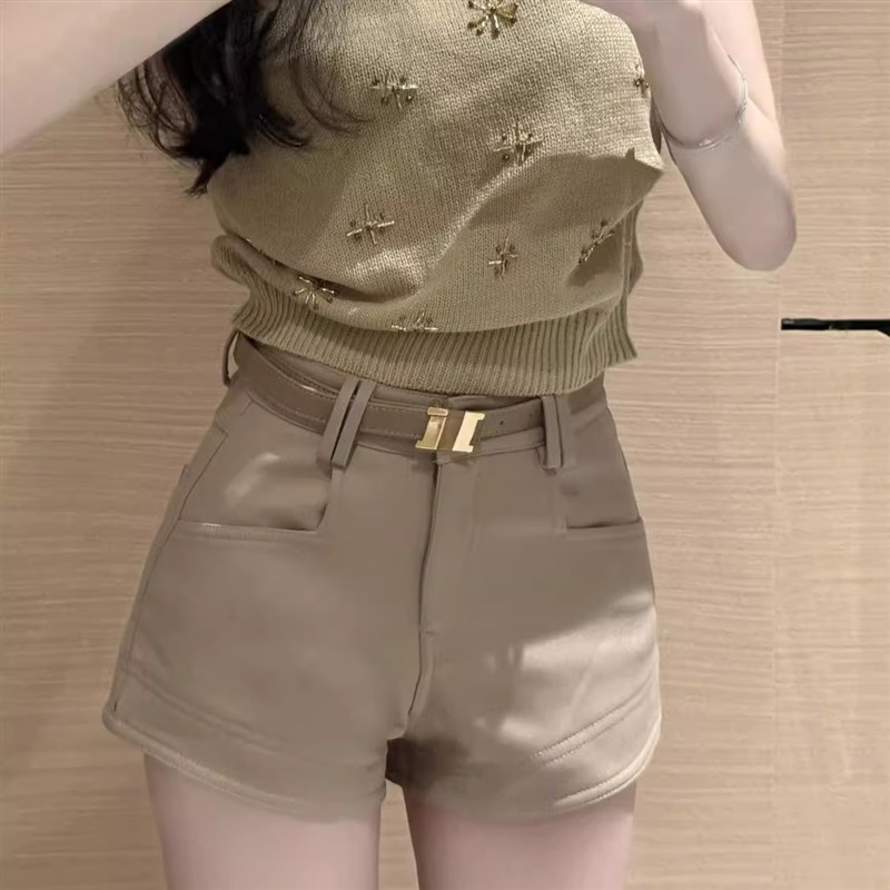 港味休闲短裤女春夏高腰显瘦复古外穿加厚直筒热裤包臀a字阔腿裤