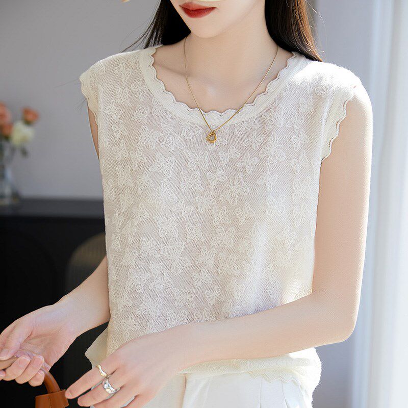 重工提花~花边圆领吊带背心女内搭高级感宽松显瘦无袖打底上衣夏