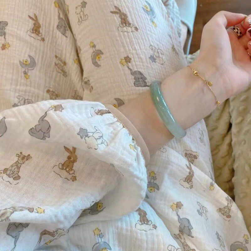 大码200斤可爱棉麻睡衣女款春秋季纯棉双层纱布套装2024秋天新款