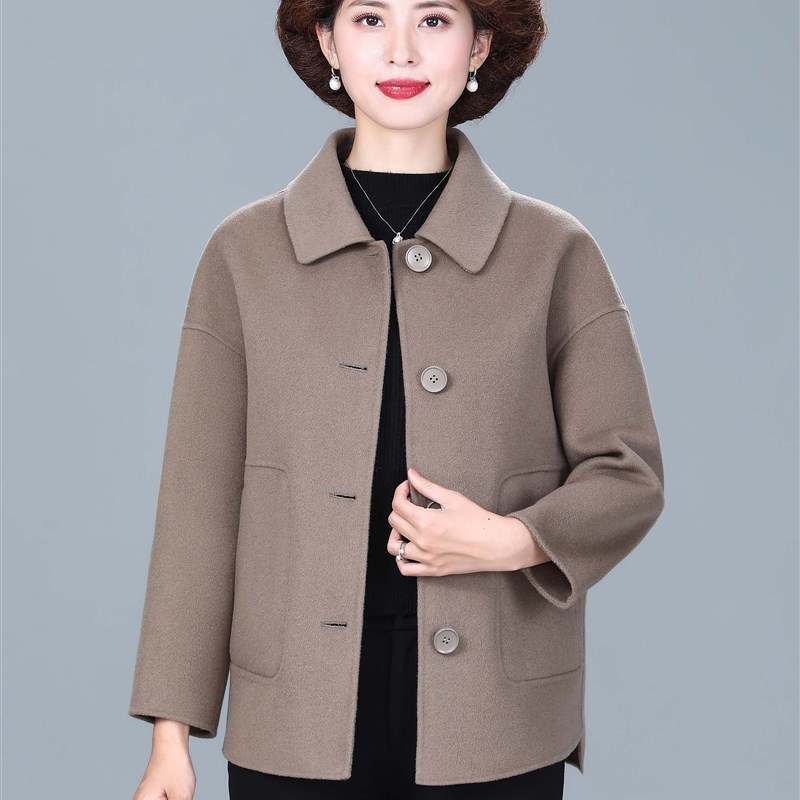 中老年女装双面羊毛大衣大码时尚妈妈装秋冬双面呢小个子毛呢外套