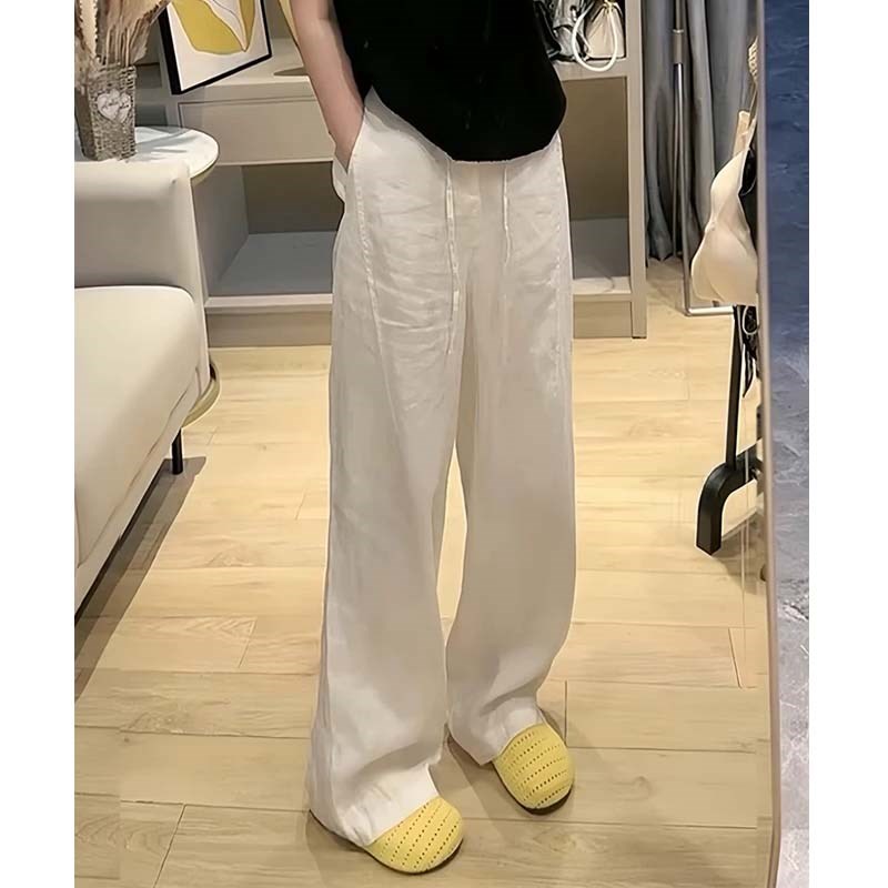 大码棉麻感山本裤子女夏新款胖mm休闲宽松垂感轻薄直筒冰丝阔腿裤