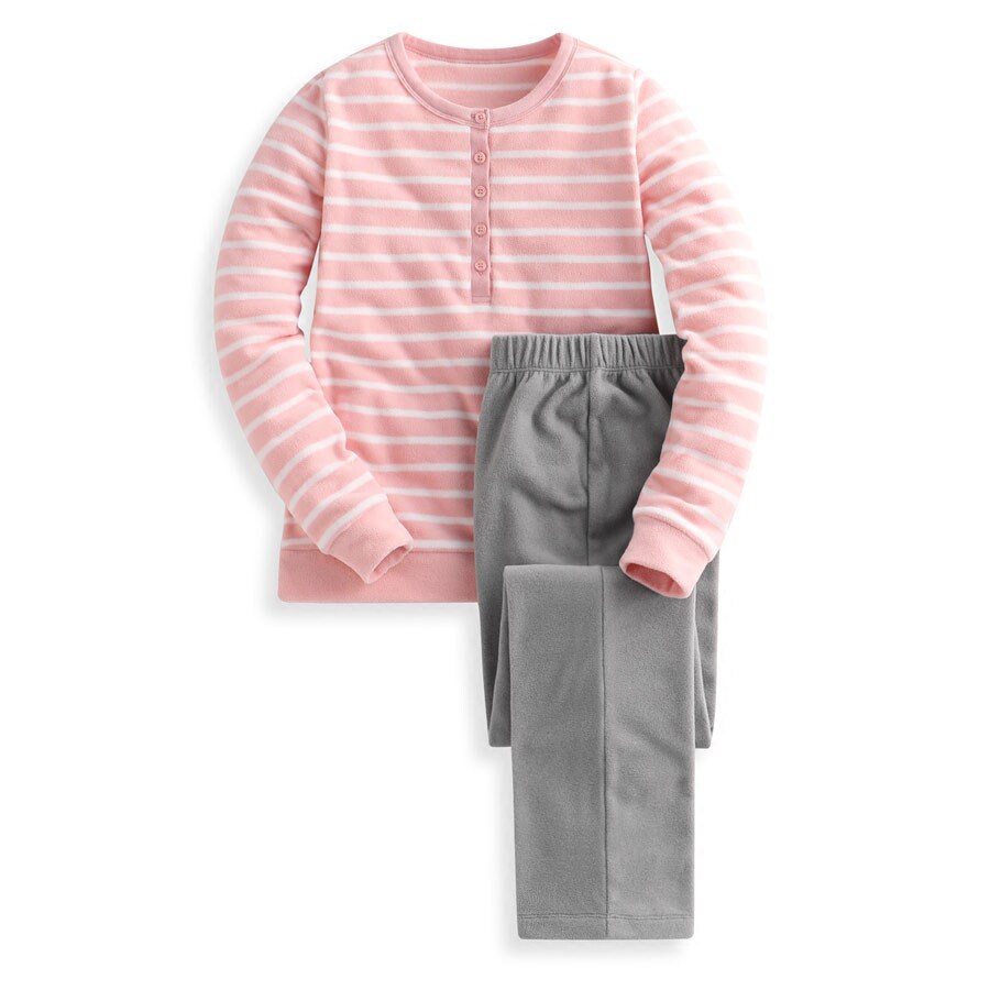 秋季加绒加厚套头条纹双面绒睡衣女抓绒起居服摇粒绒家居服女套装