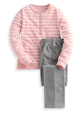 秋季加绒加厚套头条纹双面绒睡衣女抓绒起居服摇粒绒家居服女套装