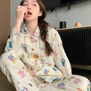 学生甜美棉质家居服两件套夏款 2023新款 睡衣女春秋款 少女甜美长袖