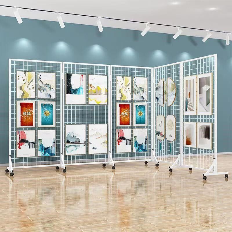 铁艺网格展示架折叠方格网展览架移动多功能M美术幼儿园画展会挂