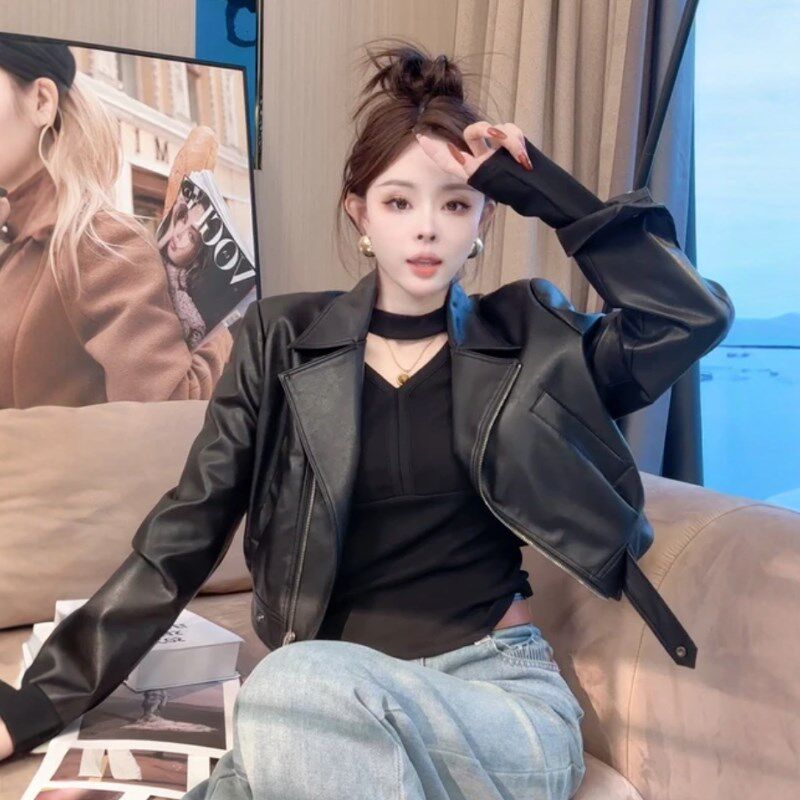 高级感短款小皮衣外套女春装2025新款超好看韩系小个子夹克上衣潮