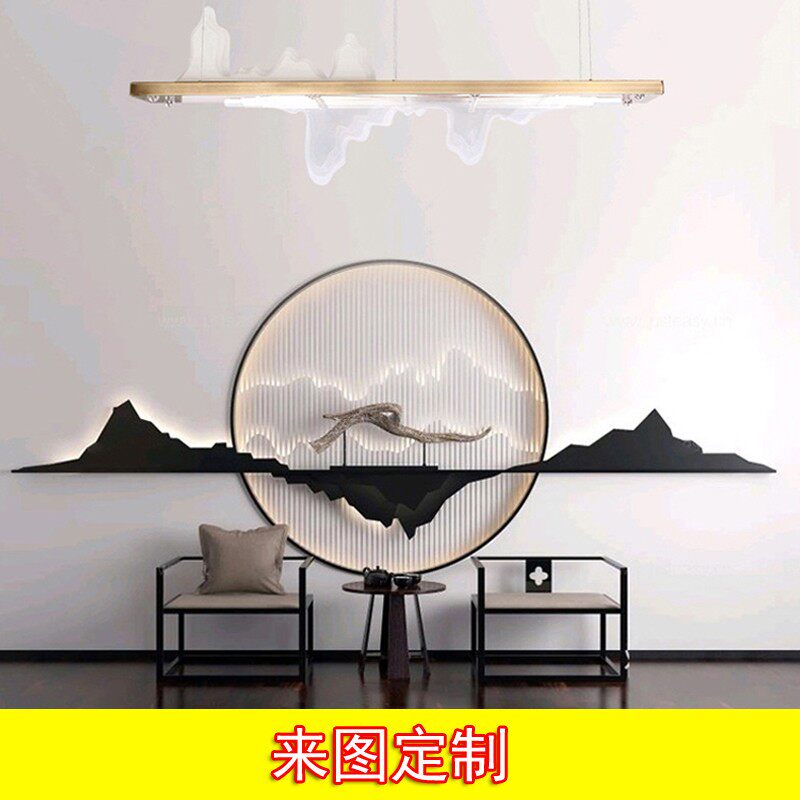 新中式铁艺金属圆形壁灯客厅背景墙面壁挂卧室玄关样板房软装饰品