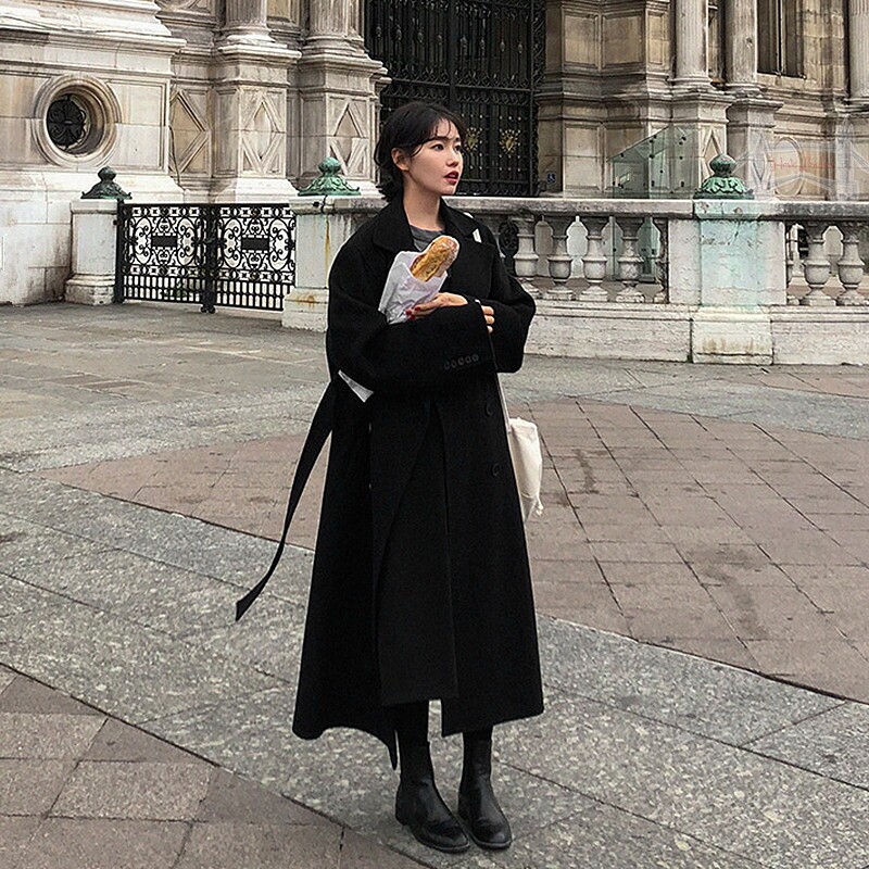 长款衣佳人女装冬季毛呢大衣超长款韩版到脚踝高个子流行呢子外套