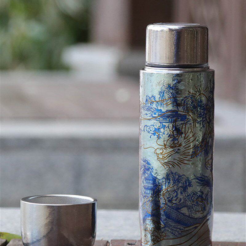 天万纯钛彩色钛保温杯磁性双盖纯钛A杯炖茶杯汽车办公室水杯女性