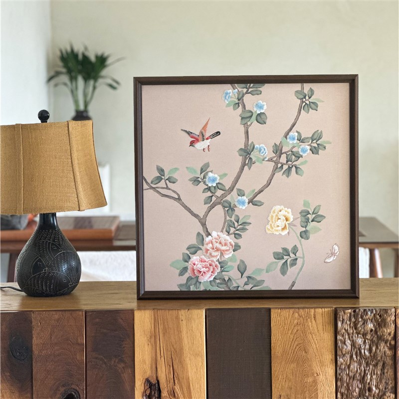 【花鸟富贵c】刺绣新中式古典装饰画吉祥开运新居礼物客厅边柜挂
