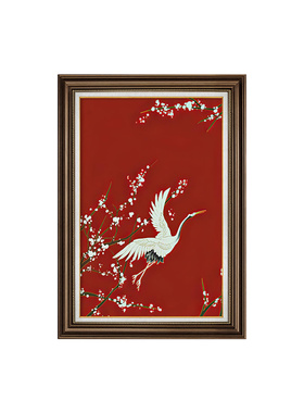 白鹤图红色法式j玄关装饰画美式客厅书房挂画沙发背景墙壁画高级