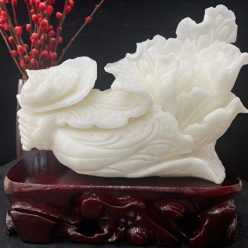 天然白玉白菜摆件新中式家居装饰客厅玄关乔迁P送礼办公桌面工艺