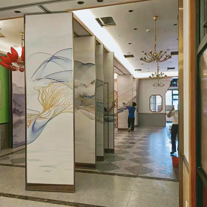 酒店活动隔断墙饭店包厢办公室折B叠移动屏风推拉吊轨道隔音隔断