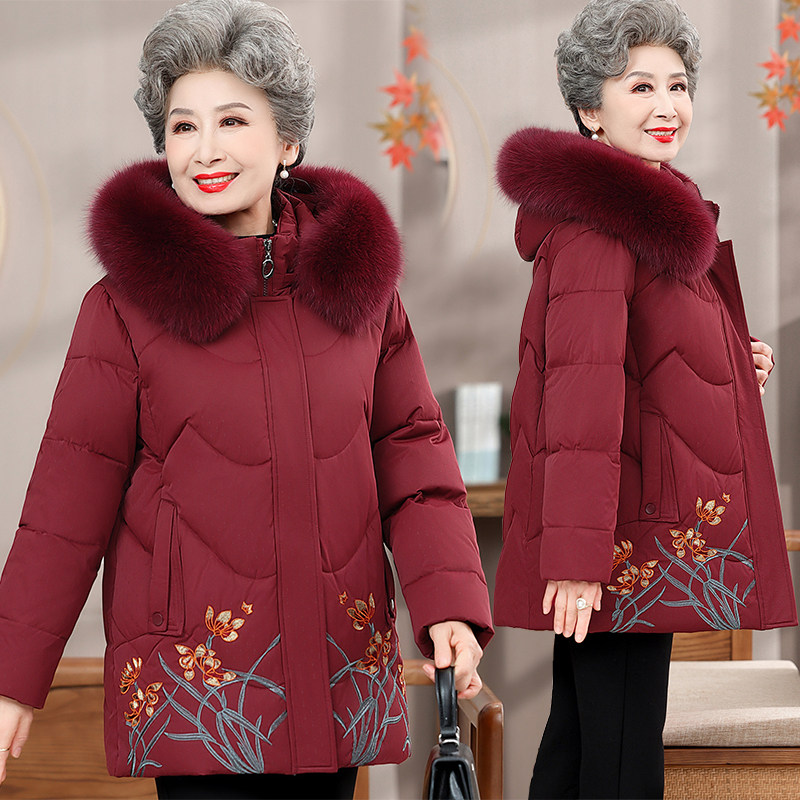 加厚中老年人羽绒服女中长60岁70老人衣服太太奶奶装妈妈冬装棉袄