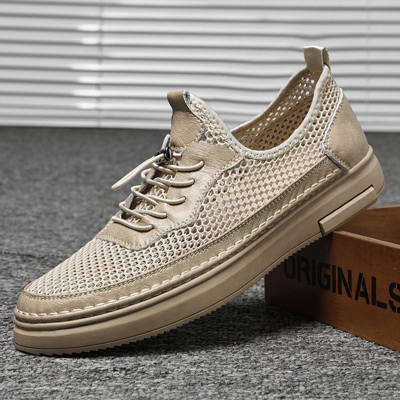 鞋子男202e3年夏季透气板鞋薄款网面洞洞软底镂空一脚蹬男士休闲