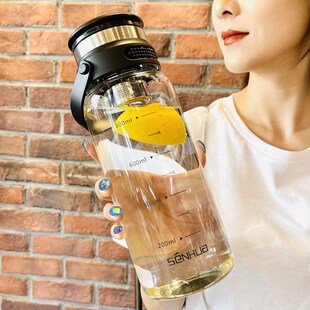 超大容量茶水分离玻璃杯带刻度z水杯便携单层耐热带盖过滤泡茶杯