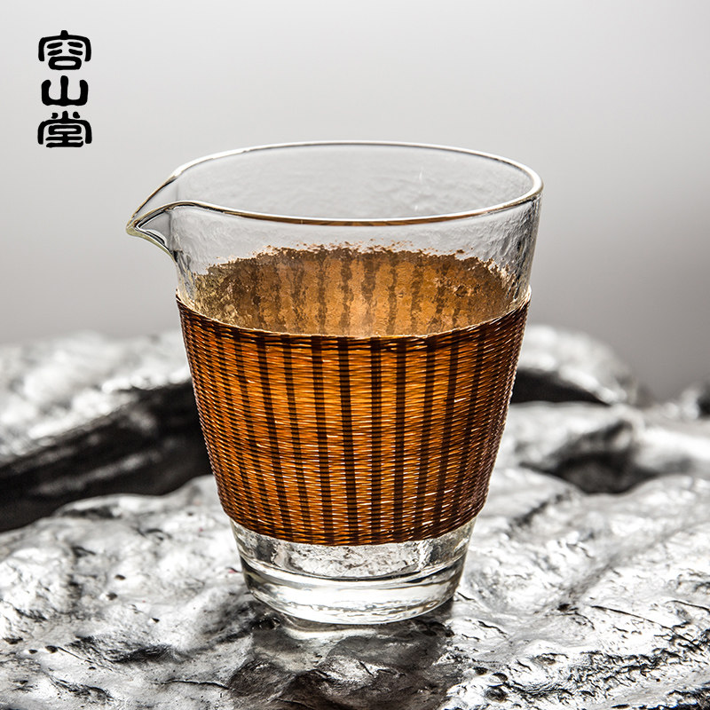 容山堂手工包竹丝编玻璃公道杯加厚耐热分茶器Q锤目纹茶海功夫茶