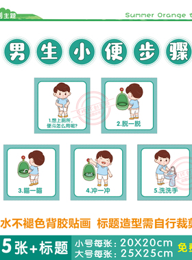 幼儿园如厕七步骤图墙贴孩v女孩流程卡通洗手间上厕所标识图贴纸