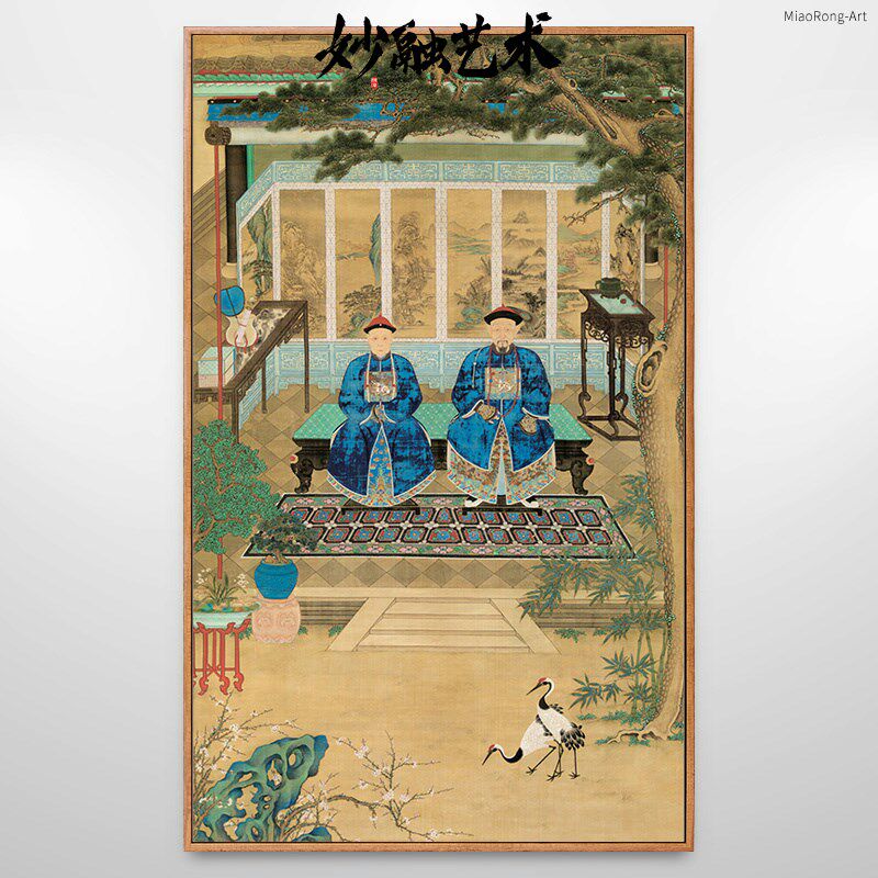 清朝官员古代人物画新中式祠堂装饰画走廊过道竖版挂画仿古壁画