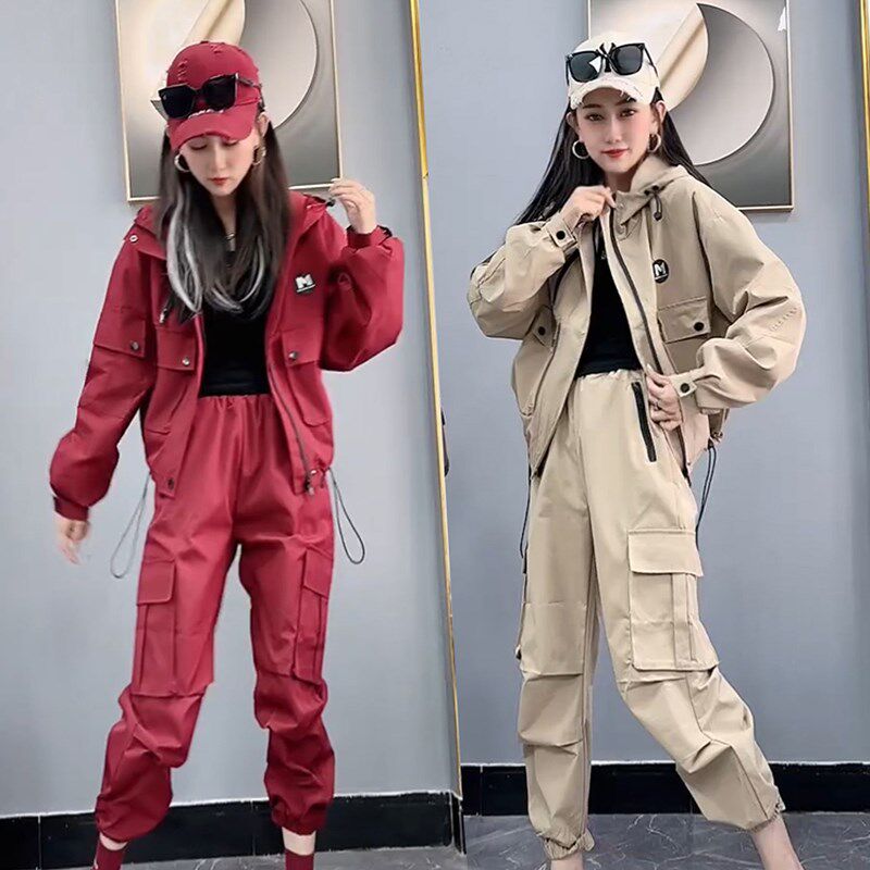 今年流行工装风套装女春秋新款韩版宽松休闲显瘦外套束脚裤两件套