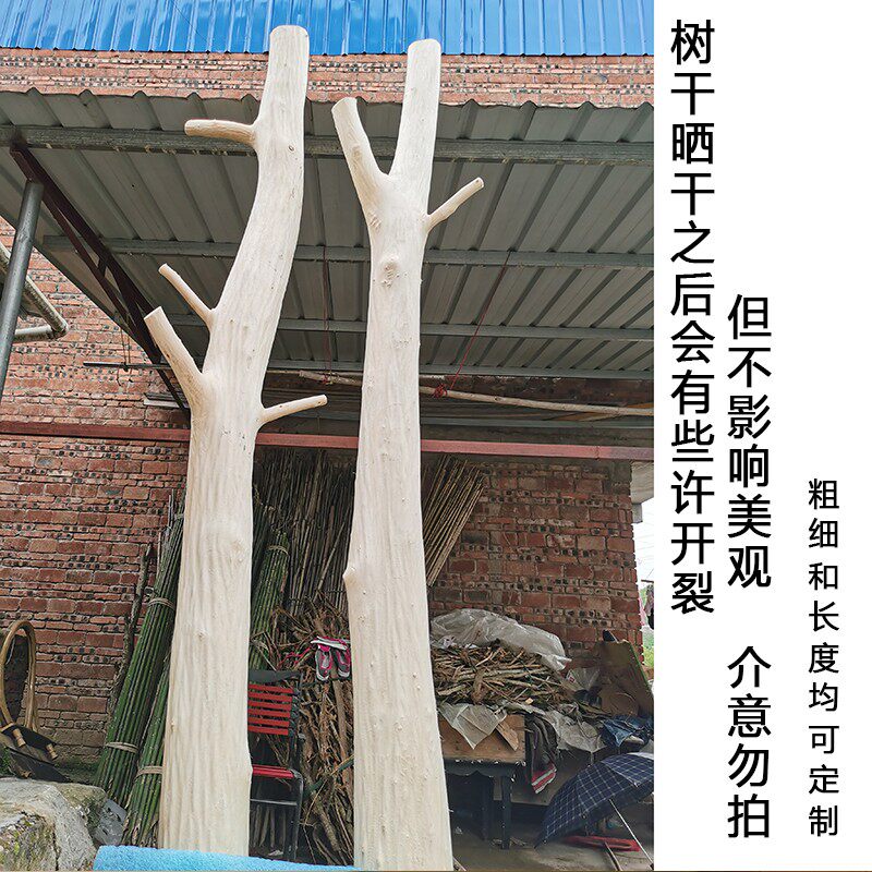 粗原木去皮造型树干装饰玄关酒店卧室服装店P摆件隔断屏风背景墙