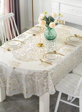 椭圆形桌子防油防烫免洗桌布 PVCC欧式烫金防滑餐桌台布印花塑料