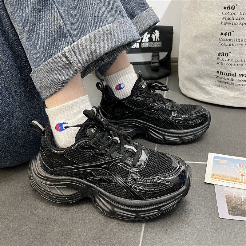 厚底老爹鞋男款增高黑色鞋子男鞋B 夏季新款透气休闲情侣运动鞋女