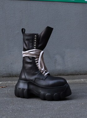 R0高帮章鱼底街潮男女工装靴大头靴子高跟厚底恨天高1W0CM内增高