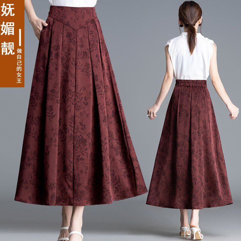 2025夏季新款印花半身裙女复古风中长裙高腰显瘦A字裙大摆跳舞裙