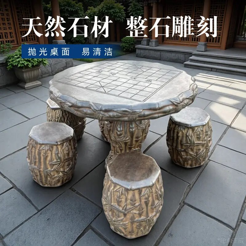 石桌石凳庭院一套别墅花园室内阳台中式天M然青石做旧石桌石凳户
