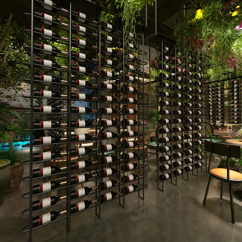落地红酒架餐厅工j业风靠墙葡萄酒展示架隔断酒吧卡座铁艺酒柜屏