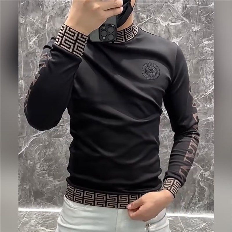 【现货】3933男士秋冬季打底衫欧货潮流小衫半R高领丝光棉秋装长
