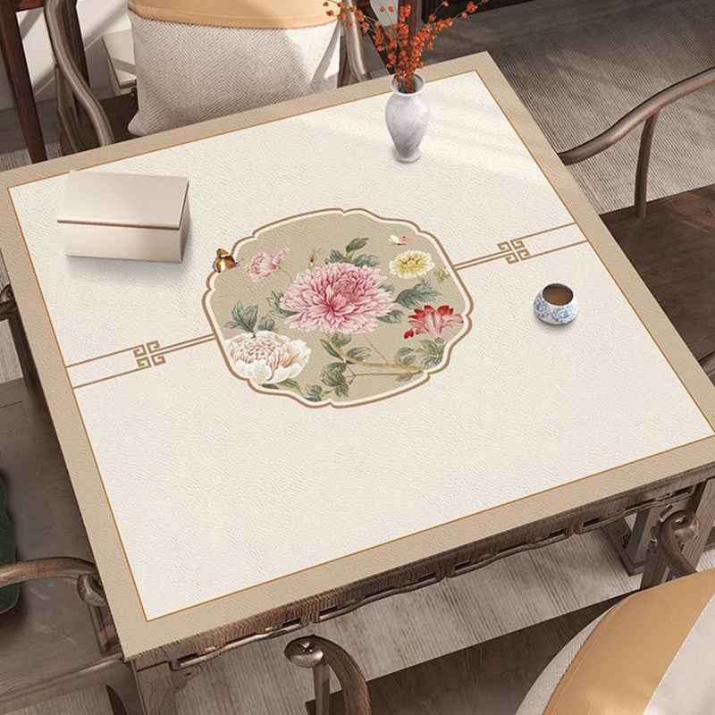 新中式正方形桌布防油防水免洗实木餐桌垫子茶几S垫四方桌台面垫