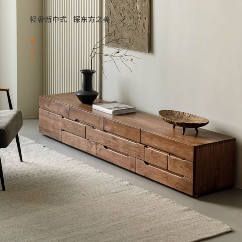 北美黑胡桃木电视柜简约日式原木视听柜北O欧樱桃木小户型地柜