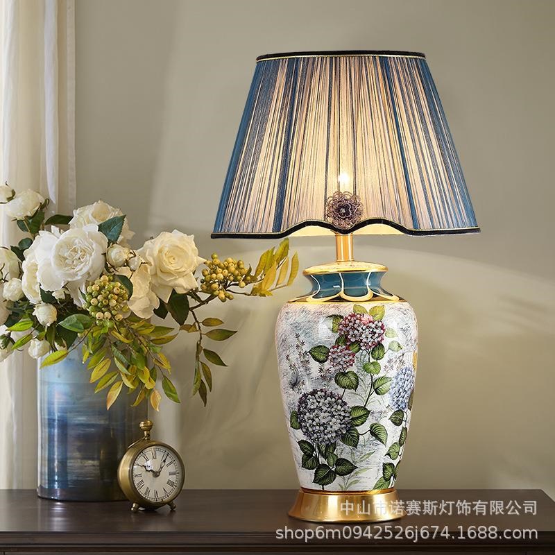 轻奢别墅b客厅大号陶瓷台灯绘彩酒店样板间装饰灯