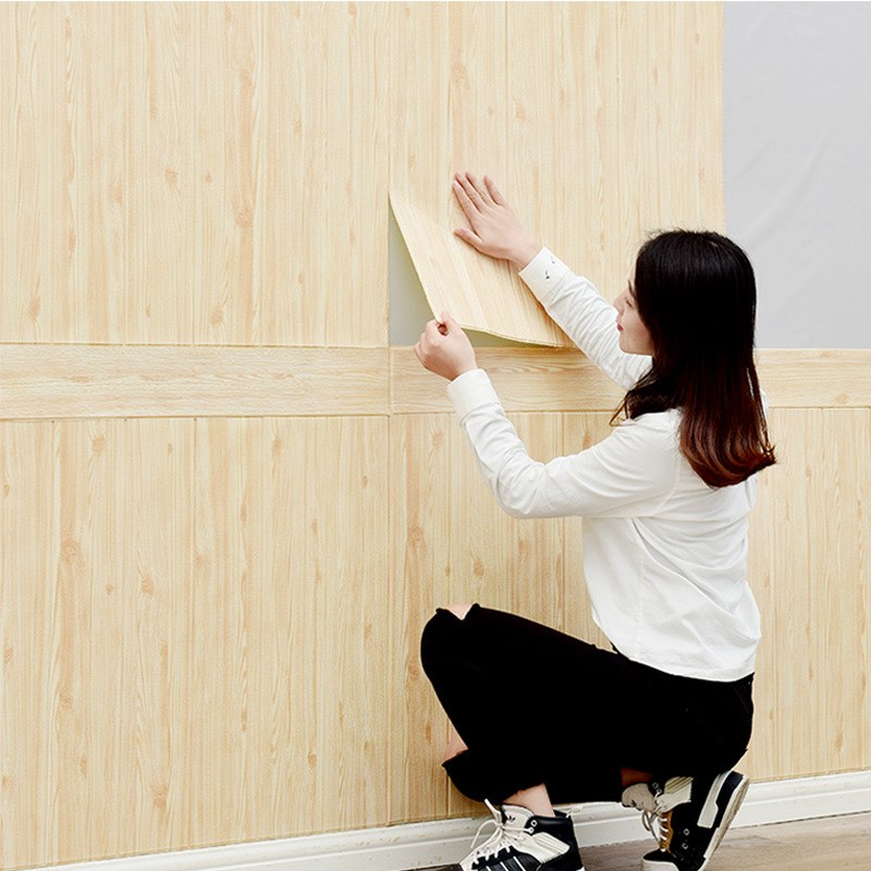 木纹墙贴客厅软包墙围护墙板泡沫天C花板装饰自粘墙壁纸防水3d立