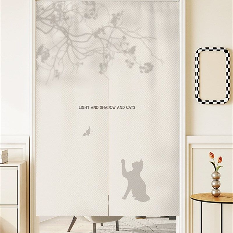 简约树影门帘日系卧室客厅房间隔断帘卫生间遮挡帘隐私.半帘高级