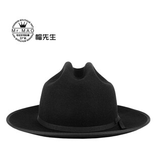 新款帽子复古咔叽手工绅士礼帽纯羊毛春秋冬机车宽檐英伦大码男帽