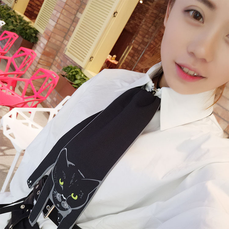 动物丝巾女春秋季薄款长款印花围巾百搭配长条小领巾脖套