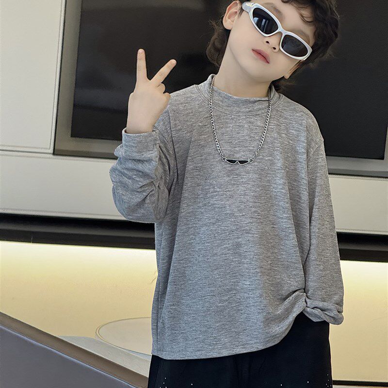 男童纯色T恤2025新款儿童春秋装长袖I打底衫男孩秋季百搭棉内搭t