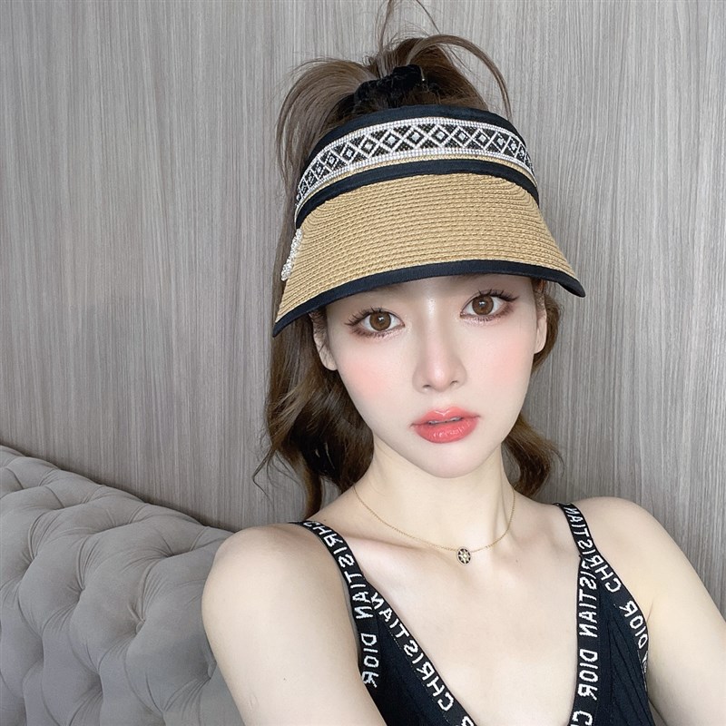 韩版帽子女百搭空顶鸭舌帽女夏天出游防晒遮阳太阳草编无顶潮草帽