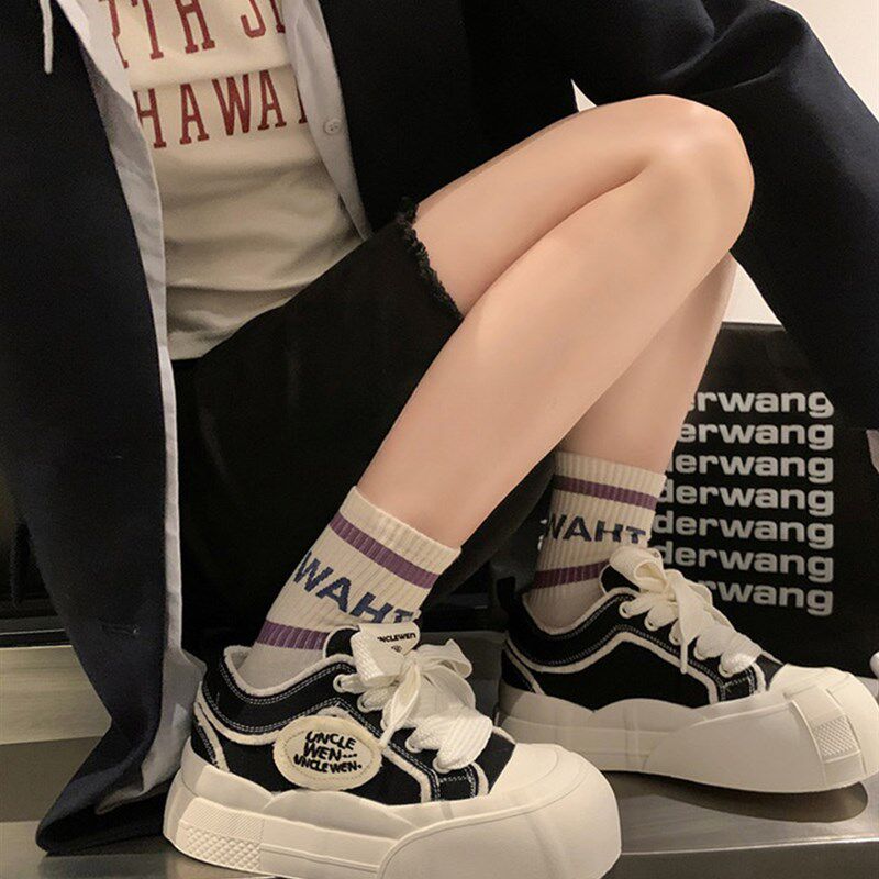小白鞋女大童2025春季新款儿童厚底帆布鞋N子学生百搭增高运动板