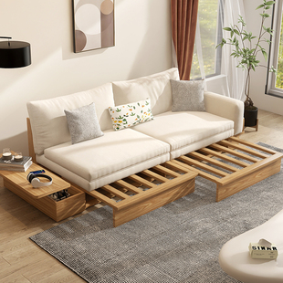 原木色沙发d床折叠两用日式伸缩实木小户型现代简约客厅多功能储