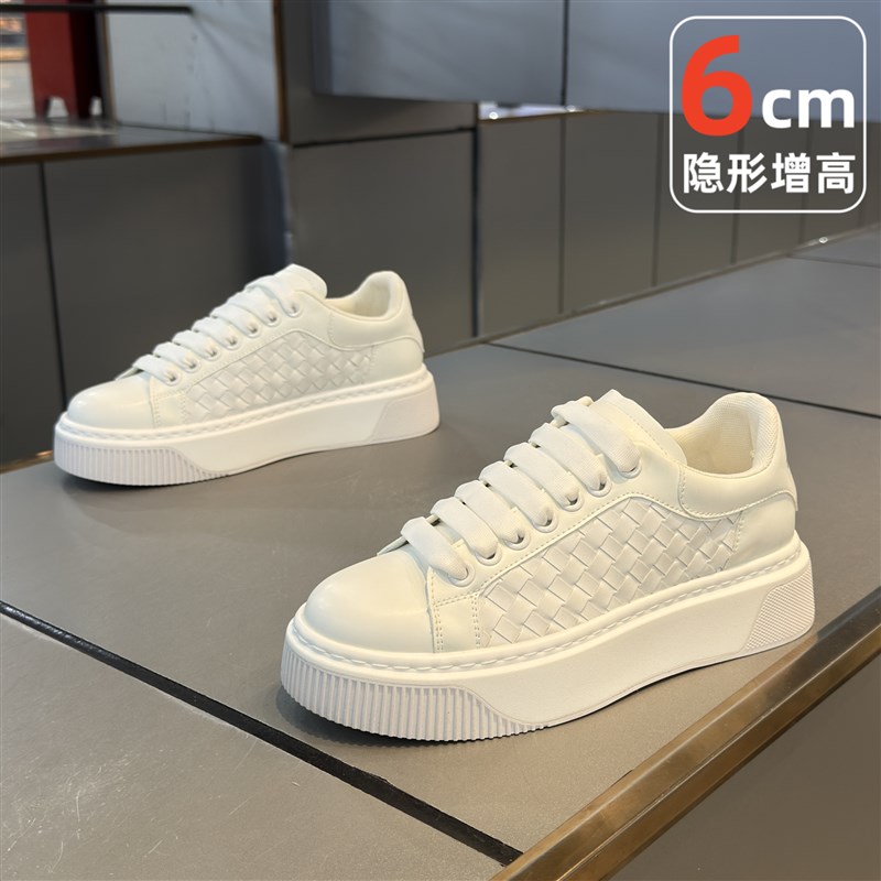 厚底板鞋男2f025新款透气百搭隐形内增高8cm男士休闲运动小白鞋子