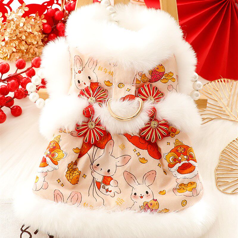猫咪新年衣服唐装连衣裙狗衣服秋冬装猫咪公主棉衣喜庆小型犬泰迪